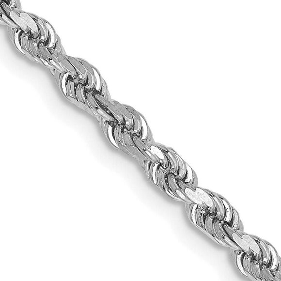2.75mm 10k White Gold Solid Diamond Cut Rope Chain Necklace 18 Inch